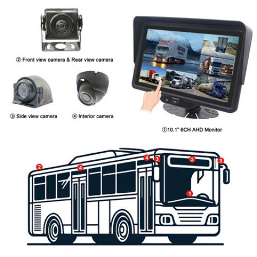 10.1 Inch AHD Monitor with 6 Cameras System Backup Solution for Public BUS
